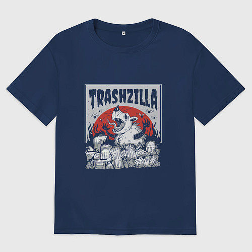 Женская футболка оверсайз Гигантский опоссум годзилла и мусор / Тёмно-синий – фото 1