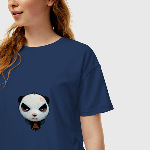 Женская футболка оверсайз Хмурый панда / Тёмно-синий – фото 3