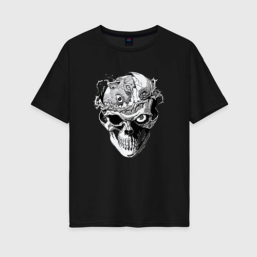 Женская футболка оверсайз Рыцарь - череп / Черный – фото 1