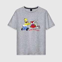 Женская футболка оверсайз Гомер Симпсон гонится за кроликом