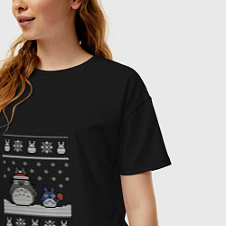 Футболка оверсайз женская Новогодние тоторики - ugly sweater, цвет: черный — фото 2