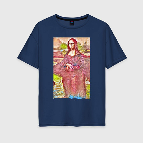 Женская футболка оверсайз Мона Лиза - фантазия / Тёмно-синий – фото 1