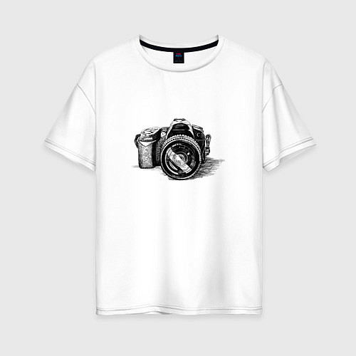Женская футболка оверсайз Рисунок фотоаппарата / Белый – фото 1