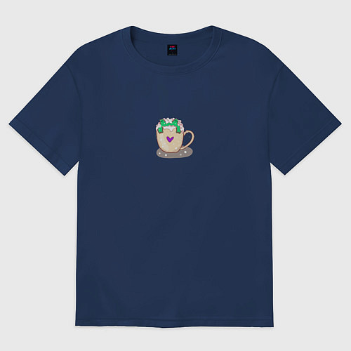 Женская футболка оверсайз Милая лягушка-кружка / Тёмно-синий – фото 1