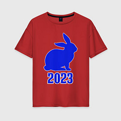 Футболка оверсайз женская 2023 силуэт кролика синий, цвет: красный