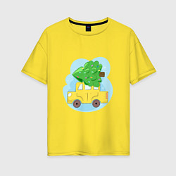 Женская футболка оверсайз Машина с елкой