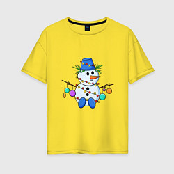 Женская футболка оверсайз Веселый новогодний снеговик