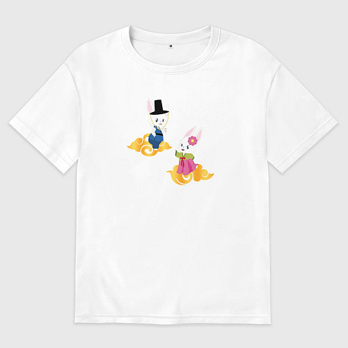 Женская футболка оверсайз Пара кроликов в ханбоках / Белый – фото 1