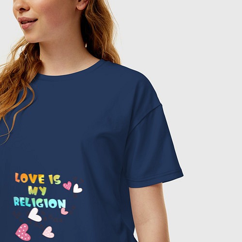 Женская футболка оверсайз Если в сердце живёт любовь / Тёмно-синий – фото 3