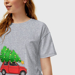 Футболка оверсайз женская Новогодняя машина с праздничной елкой, цвет: меланж — фото 2