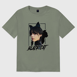 Футболка оверсайз женская Wednesday Black cat, цвет: авокадо