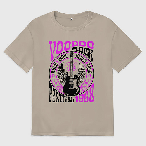 Женская футболка оверсайз Гитара с крыльями voodoo rock / Миндальный – фото 1