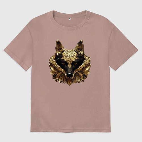Женская футболка оверсайз Золотой волк / Пыльно-розовый – фото 1