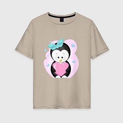 Женская футболка оверсайз Пингвин с сердцем
