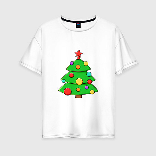 Женская футболка оверсайз Новогодняя стильная елка / Белый – фото 1