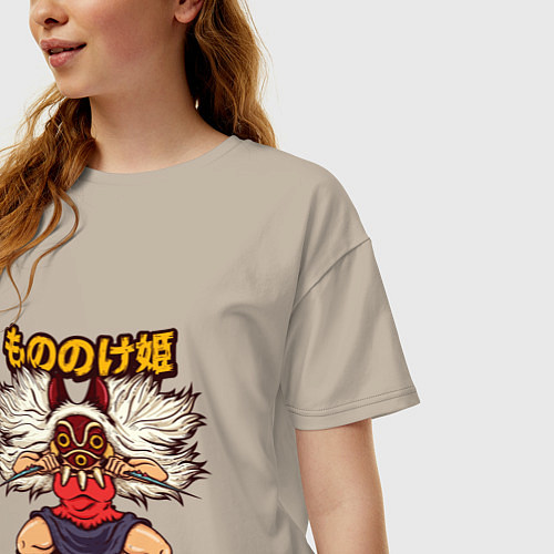Женская футболка оверсайз Ghibli Mononoke / Миндальный – фото 3