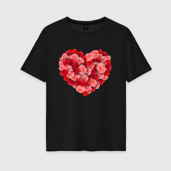 Женская футболка оверсайз Сердце составленное из роз