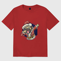 Футболка оверсайз женская New year pug, цвет: красный