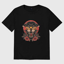 Футболка оверсайз женская Кролик внутри тигра, цвет: черный