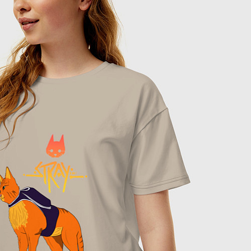 Женская футболка оверсайз Stray - cat logo / Миндальный – фото 3