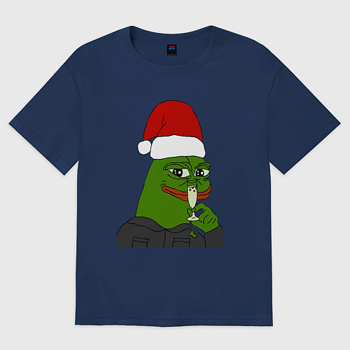 Женская футболка оверсайз Новогодний пепе / Тёмно-синий – фото 1