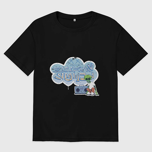 Женская футболка оверсайз Пришелец с бумбоксом / Черный – фото 1