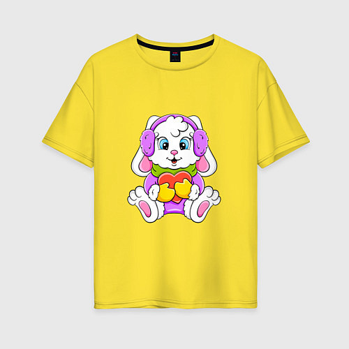 Женская футболка оверсайз Кролик в меховых наушниках / Желтый – фото 1