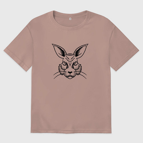 Женская футболка оверсайз Кролик черно-белый / Пыльно-розовый – фото 1