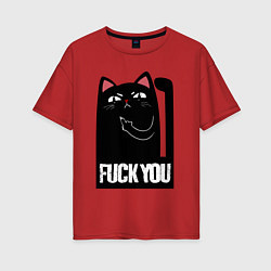 Футболка оверсайз женская Black cat - fuck you, цвет: красный