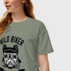 Футболка оверсайз женская Дикий байкер кабан, цвет: авокадо — фото 2