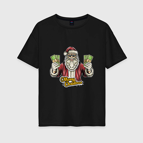 Женская футболка оверсайз Santa money / Черный – фото 1