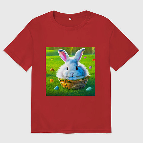Женская футболка оверсайз Милый кролик в корзинке / Красный – фото 1