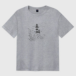 Футболка оверсайз женская Маяк - карандашный рисунок, цвет: меланж