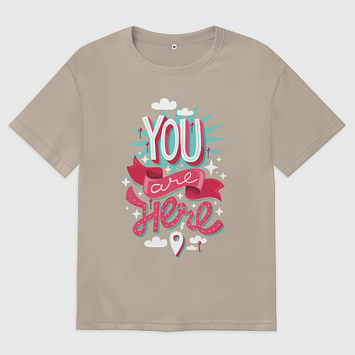 Женская футболка оверсайз Ты здесь / Миндальный – фото 1