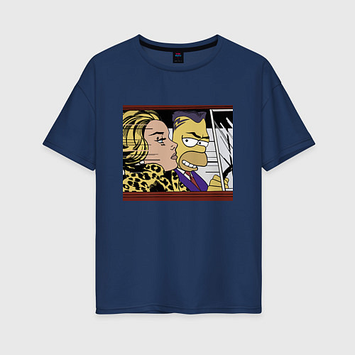 Женская футболка оверсайз Гомер Симпсон везёт кульную чувиху - pop art / Тёмно-синий – фото 1