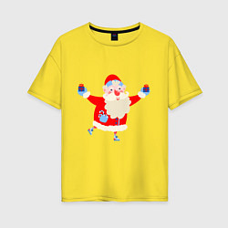 Футболка оверсайз женская Дед Мороз на роликах, цвет: желтый
