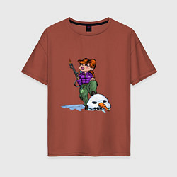 Женская футболка оверсайз Убийца Снеговиков - девушка с огнемётом