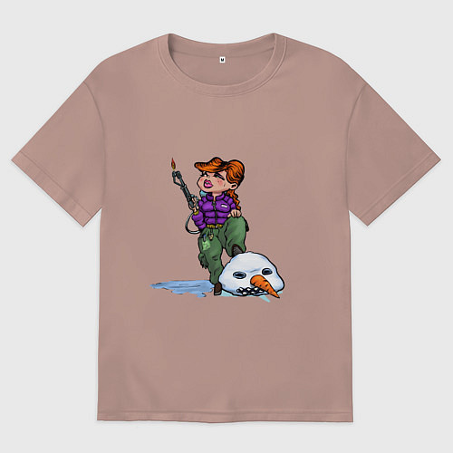Женская футболка оверсайз Убийца Снеговиков - девушка с огнемётом / Пыльно-розовый – фото 1