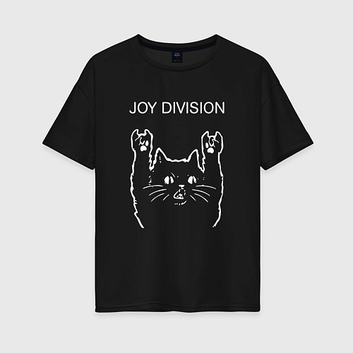 Женская футболка оверсайз Joy Division рок кот / Черный – фото 1