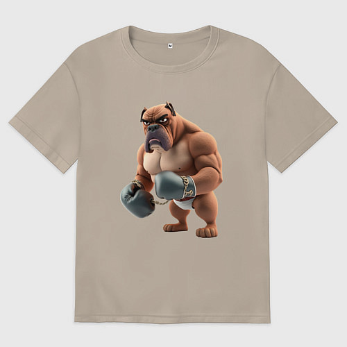 Женская футболка оверсайз Бульдог боксирует / Миндальный – фото 1