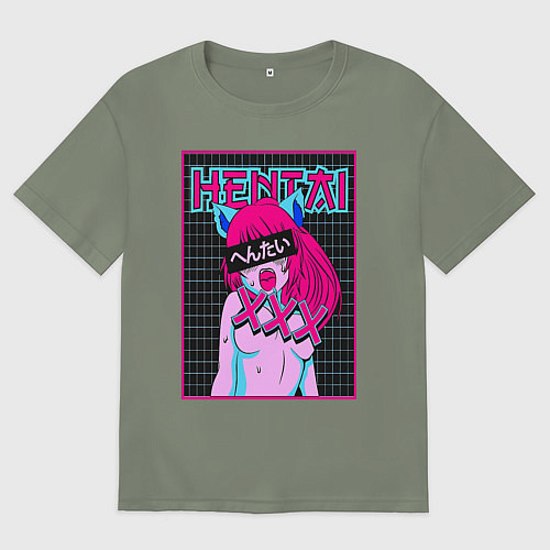 Женская футболка оверсайз Hentai blue redhead girl art / Авокадо – фото 1