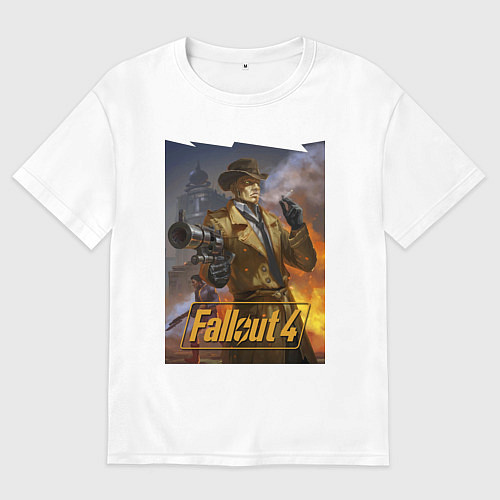 Женская футболка оверсайз Fallout 4 Nick Valentine - character / Белый – фото 1
