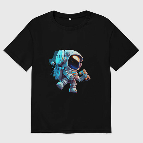 Женская футболка оверсайз Космонавт находящийся в космосе / Черный – фото 1