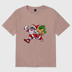 Футболка оверсайз женская Санта с мешком денег, цвет: пыльно-розовый