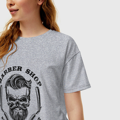 Женская футболка оверсайз Barbershop Skull, Череп Барбера / Меланж – фото 3