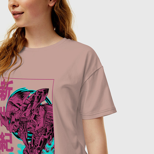 Женская футболка оверсайз Евангелион eva-01 neon genesis / Пыльно-розовый – фото 3