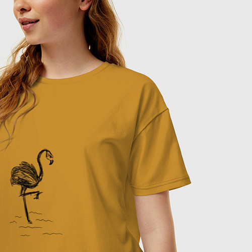 Женская футболка оверсайз Черный фламинго / Горчичный – фото 3