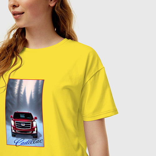 Женская футболка оверсайз Кадиллак на зимней дороге / Желтый – фото 3
