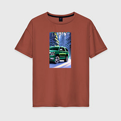 Женская футболка оверсайз Tahoe на зимней дороге