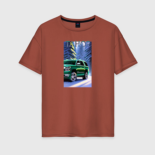 Женская футболка оверсайз Tahoe на зимней дороге / Кирпичный – фото 1